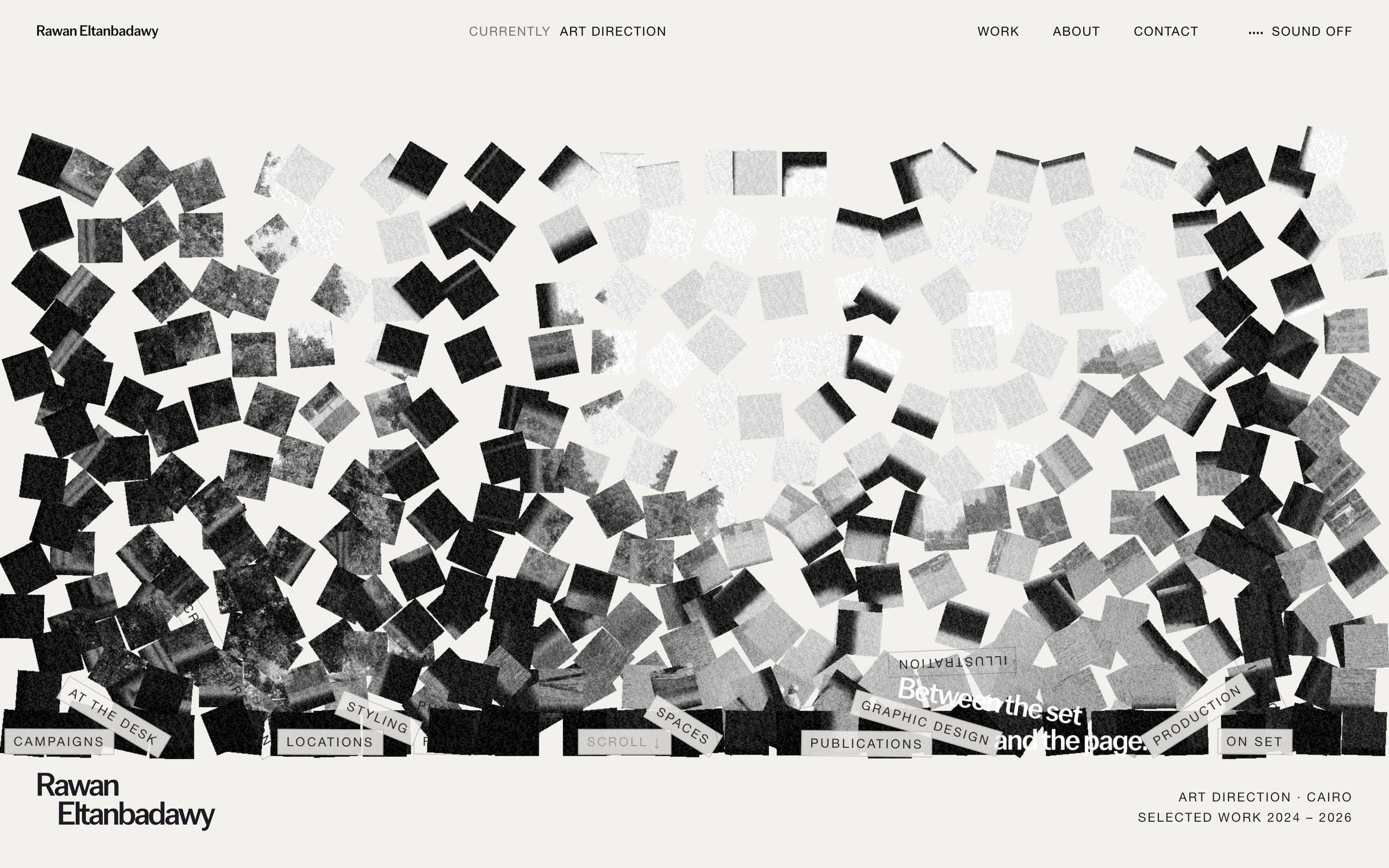 The picture behind her name breaking into a field of squares as the page scrolls